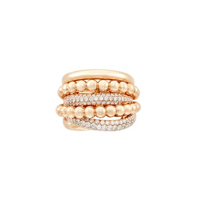 Lot 276 - Five Row Rose Gold and Diamond Bombe Band Ring