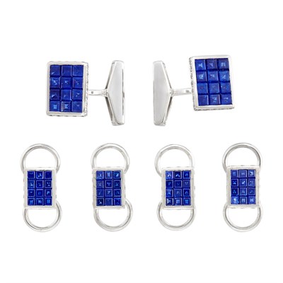 Lot 125 - White Gold, Invisibly-Set Sapphire and Diamond Dress Set