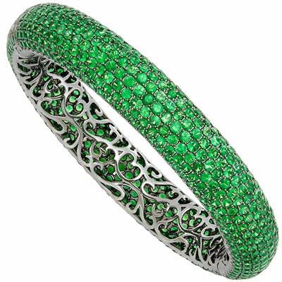 Lot 69 - Blackened Gold and Tsavorite Bangle Bracelet