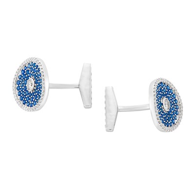 Lot 128 - Pair of White Gold, Sapphire and Diamond Cufflinks