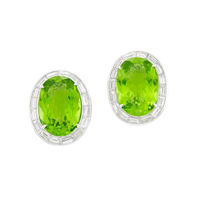 Lot 51 - Pair of Platinum, Peridot and Diamond Earclips