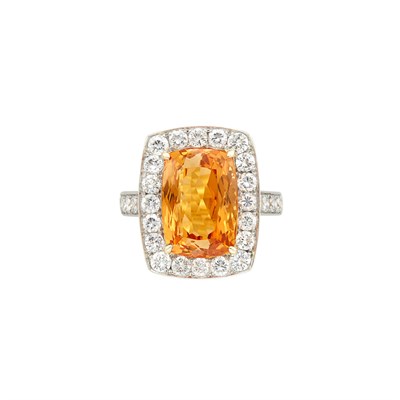 Lot 53 - Two-Color Gold, Topaz and Diamond Ring