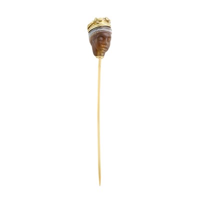 Lot 179 - Antique Gold and Carved Agate Stick Pin