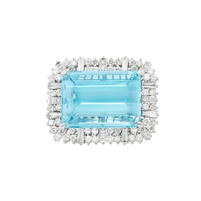 Lot 355 - White Gold, Aquamarine and Diamond Brooch