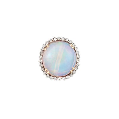 Lot 152 - Two-Color Gold, Opal and Diamond Ring