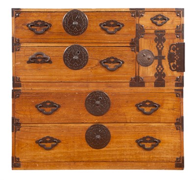 Lot 152 - Korean Iron Mounted Wood Two-Part Chest 19th...