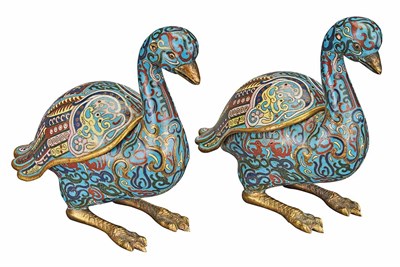 Lot 114 - Pair of Chinese Cloisonne Enamel Duck-Form...