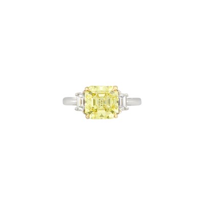 Lot 362 - Two-Color Gold, Fancy Yellow Diamond and Diamond Ring