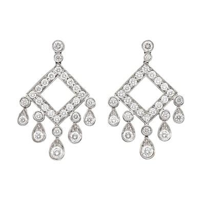 Lot 81 - Pair of Platinum and Diamond 'Jazz' Pendant-Earrings, Tiffany & Co.