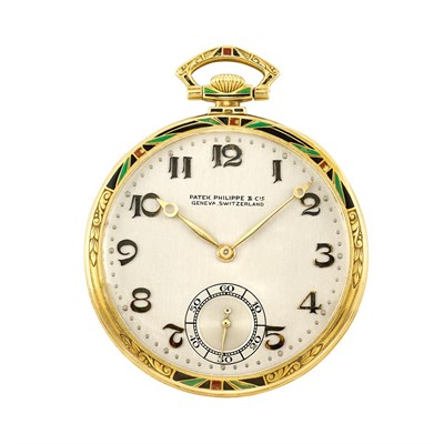 Lot 102 - Gold and Enamel Open Face Pocket Watch, Patek Philippe