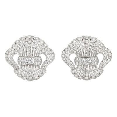 Lot 356 - Pair of Platinum and Diamond Clips