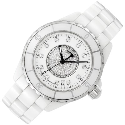 Lot 56 - Lady's White Ceramic, Stainless Steel and Diamond 'J12' Wristwatch, Chanel, Paris