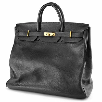 Lot 135 - Black Leather and Gilt-Metal 'Haut A Courroies' Travel Bag, Hermes, Paris