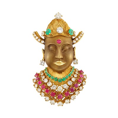 Lot 173 - Two-Color Gold, Diamond and Gem-Set Pendant-Brooch