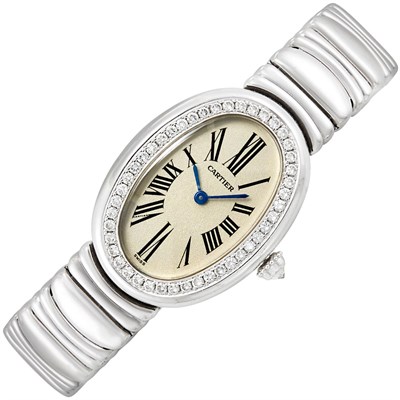 Lot 217 - Lady's White Gold and Diamond 'Baignoire' Wristwatch, Cartier, Ref. 1955