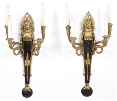 Lot 523 - Pair of Empire Style Parcel Gilt and Black...