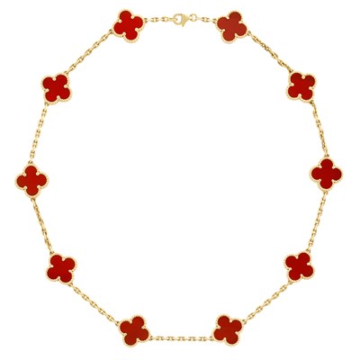 Lot 8 - Gold and Carnelian 'Alhambra' Necklace, Van Cleef & Arpels, France