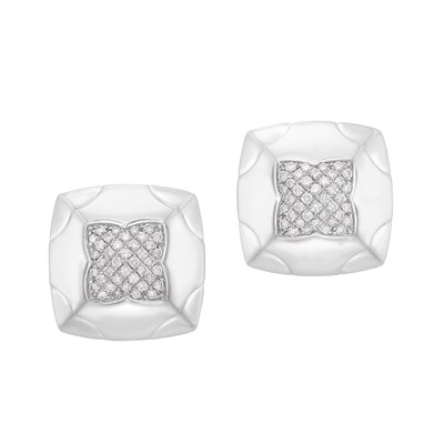 Lot 59 - Pair of White Gold and Diamond 'Pyramid' Earclips, Bulgari