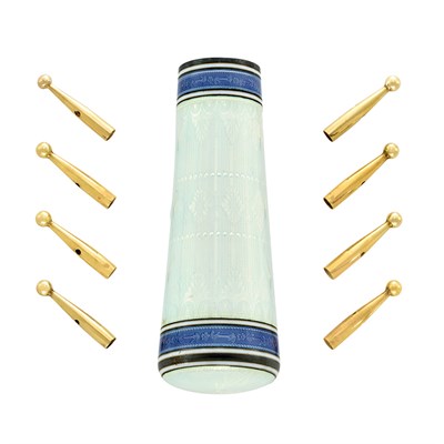 Lot 92 - Belle Epoque Silver and Guilloche Enamel Parasol Handle with Gold Tips, Tiffany & Co.