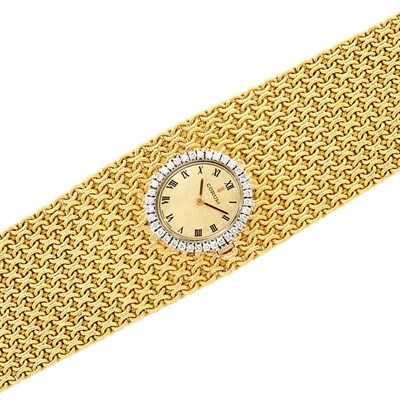 Lot 337 - Wide Gold and Diamond Mesh Wristwatch, Corum
