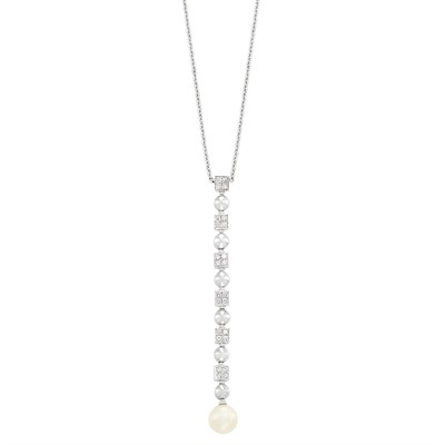 Lot 63 - White Gold, Diamond and Cultured Pearl 'Lucea' Pendant-Necklace, Bulgari