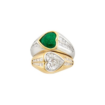 Lot 256 - High Karat Gold, Platinum, Emerald and Diamond Ring, Bulgari