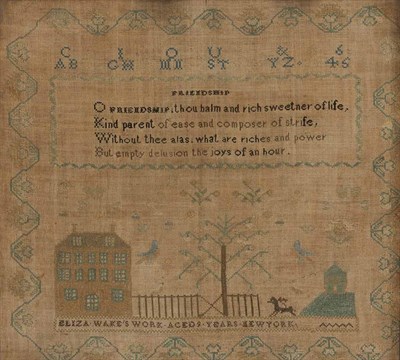 Lot 287 - American Needlework Sampler Worked by Eliza...