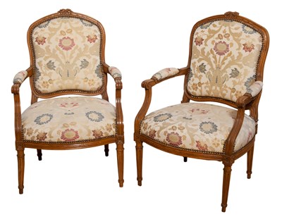 Lot 401 - Pair of Louis XVI Style Upholstered Walnut...