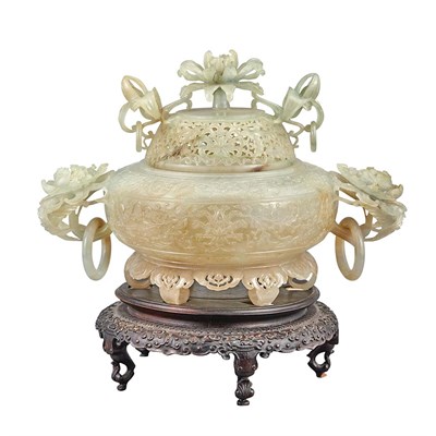 Lot 203 - Chinese Celadon Jade Covered Censer Early 20th...