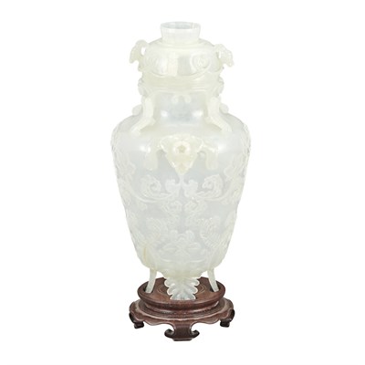 Lot 205 - Chinese White Jade Mughal Style Covered Vase...
