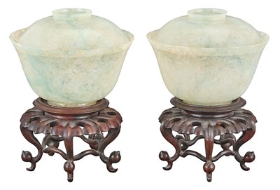 Lot 206 - Pair of Chinese Celadon Jade Covered Cups 19th...