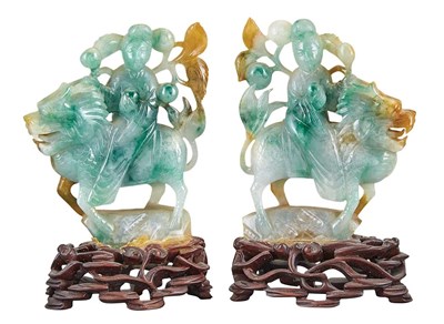 Lot 207 - Pair of Chinese Jadeite Immortals Mounted on...