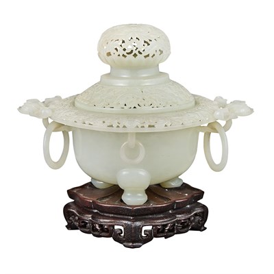 Lot 209 - Chinese Mughal Style White Jade Covered Tripod...