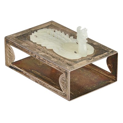 Lot 217 - Chinese White Jade Phoenix Mounted on a Silver...