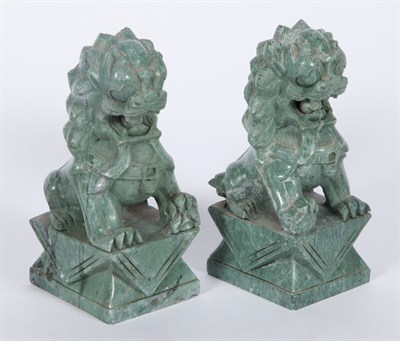 Lot 550 - Pair of Chinese Green Hardstone Lions Height 8...