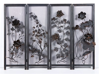 Lot 174 - Chinese Iron Four-Panel Flower Screen 20th...