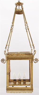 Lot 403 - Gothic Revival Style Brass Three-Light Hall...