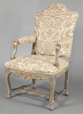 Lot 346 - Continental Painted and Parcel Gilt Armchair...