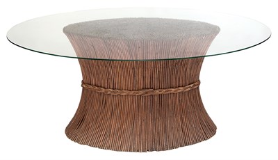 Lot 221 - Glass Top Stained Wood Wheat Sheaf Dining...