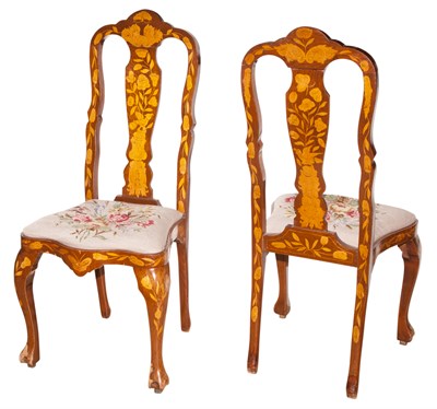 Lot 222 - Pair of Dutch Marquetry Inlaid Walnut Side Chairs