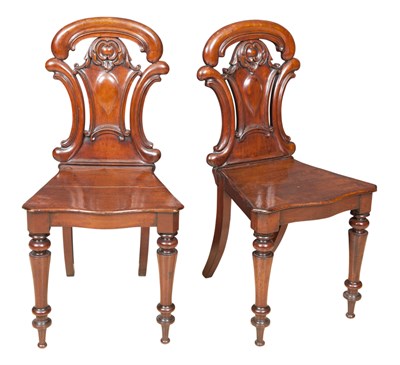 Lot 385 - Pair of Victorian Mahogany Hall Chairs;...