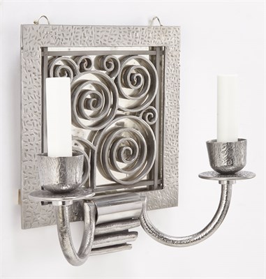 Lot 376 - Pair of Art Deco Style Pewter Finish Two-Light...