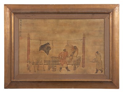 Lot 418 - Chinese School Print of Figures and Horses...