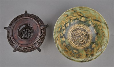 Lot 142 - Chinese Gilt Decorated Celadon Jade 'Dragon'...