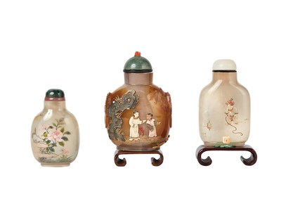 Lot 263 - Group of Three Chinese Agate Snuff Bottles...