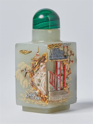 Lot 238 - Chinese Embellished Celadon Jade Snuff Bottle...