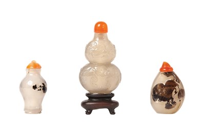 Lot 267 - Group of Three Chinese Agate Snuff Bottles...