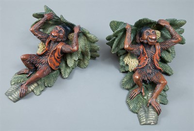 Lot 125 - Pair of Glazed Composition Monkey-Form Wall...