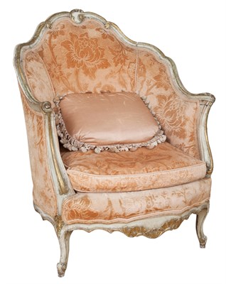 Lot 153 - Louis XV Style Painted and Parcel Gilt Bergère...