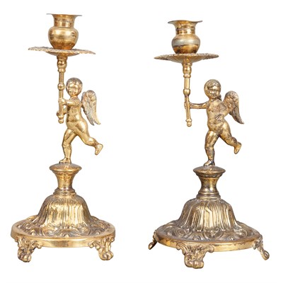 Lot 180 - Pair of Continental Silver Candlesticks Each...
